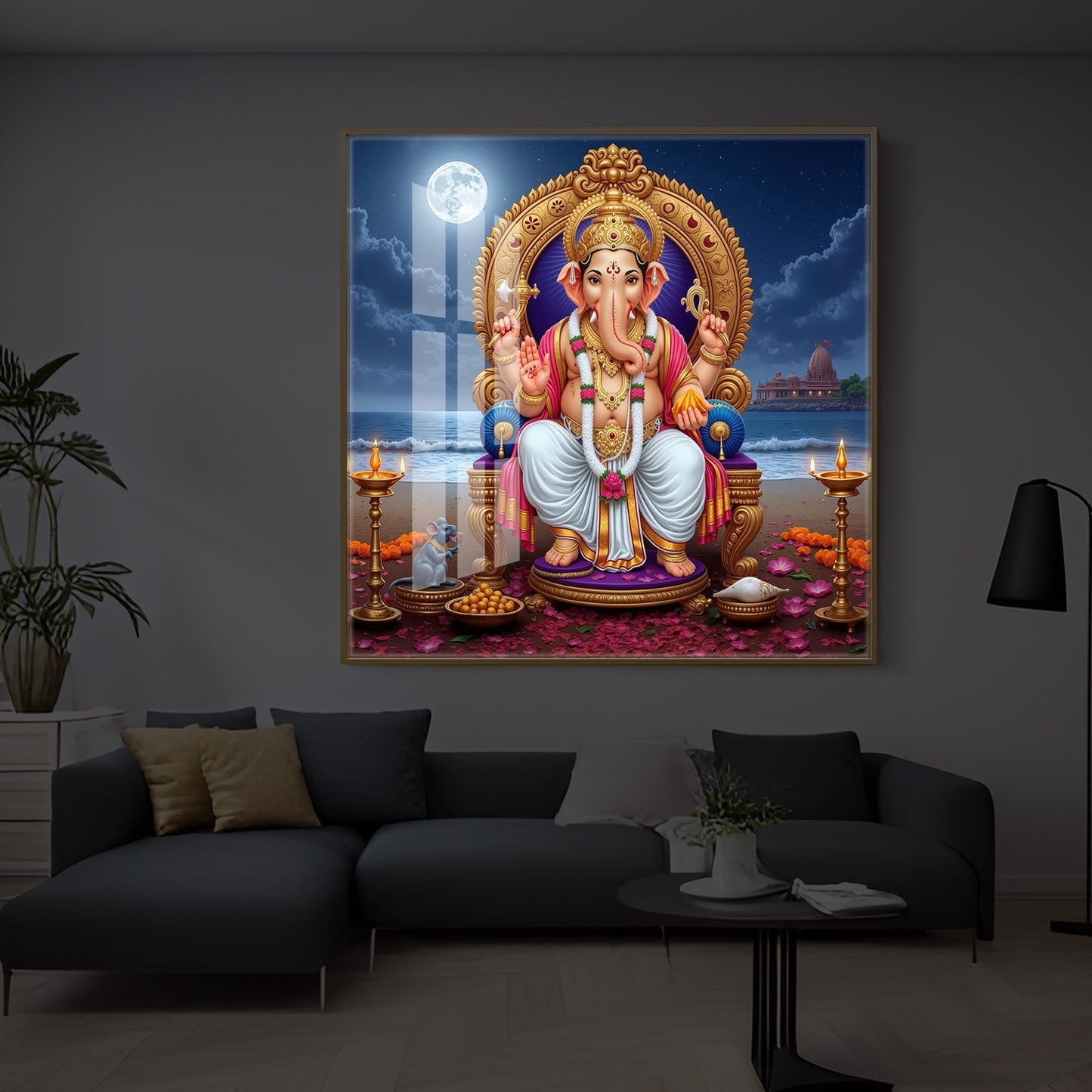 Shree Ganesh Ji Modern Luxury Backlight Square Wall Art