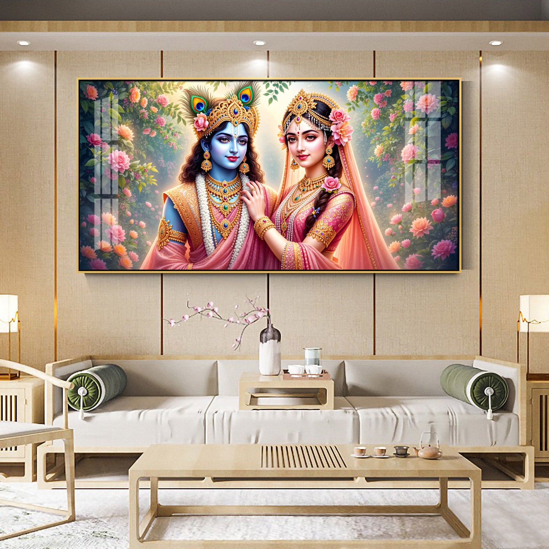 Radha Rani With Krishna Premium Acrylic Horizontal Wall Art