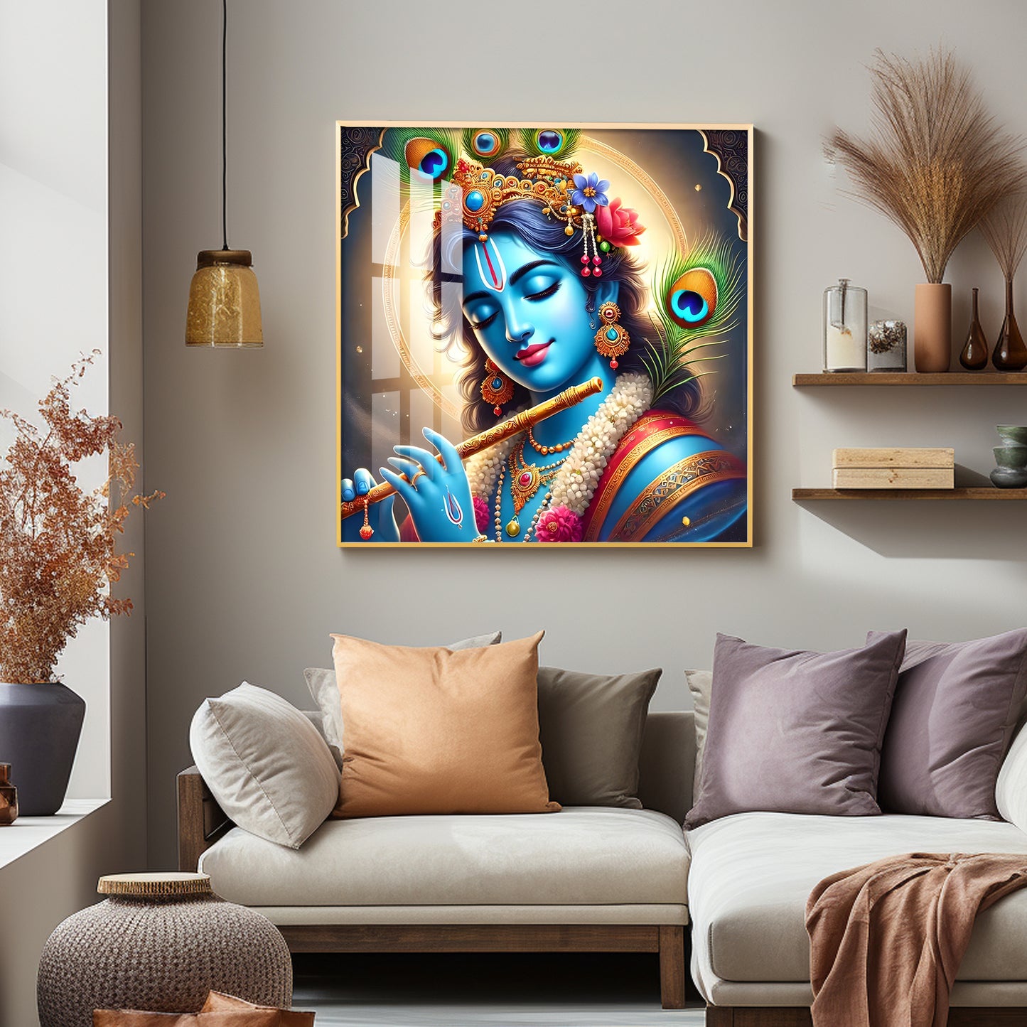 Spiritual Aura Of Krishna Premium Acrylic Square Wall Art