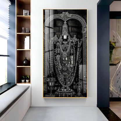 Tirupati Balaji In Charcoal & Graphite Finish Premium Acrylic Vertical Wall Art