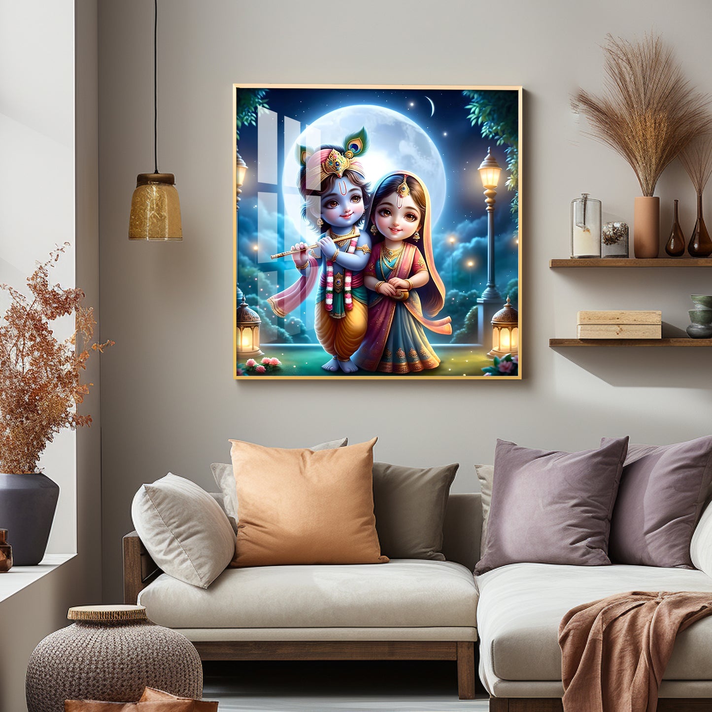 Cute Radha Krishna Premium Acrylic Square Wall Art