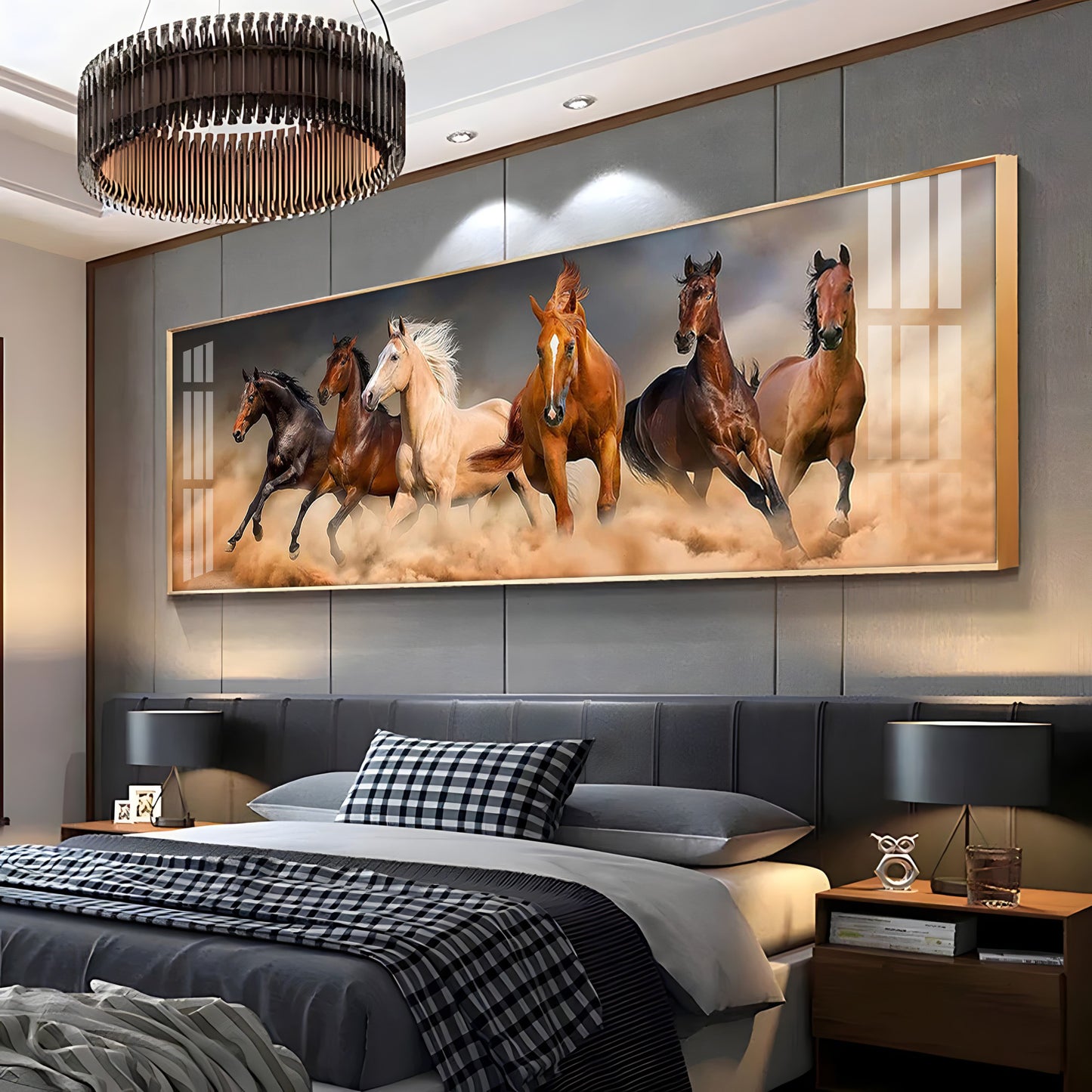 Brown Lucky Horses In Desert Premium Acrylic Horizontal Wall Art