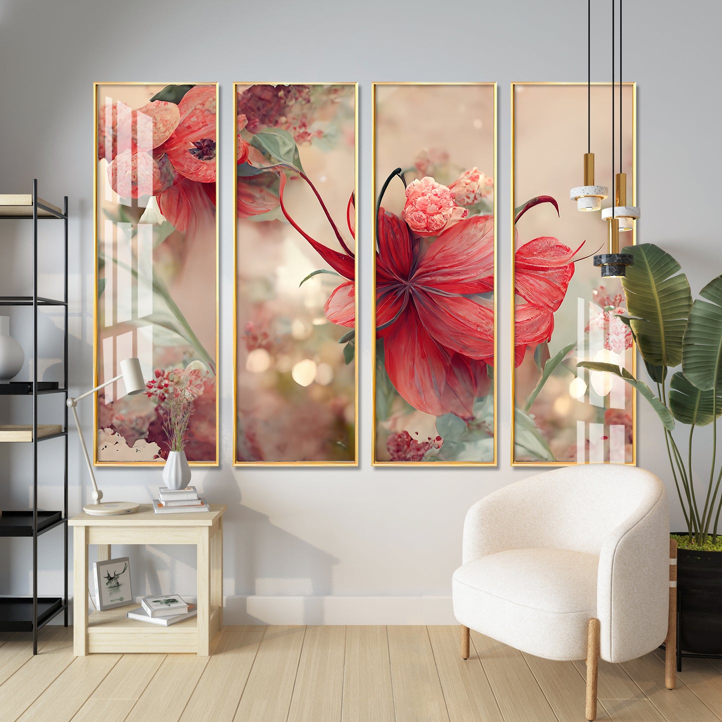 Lovely Flowers Premium Acrylic Vertical Wall Art (set of 4)