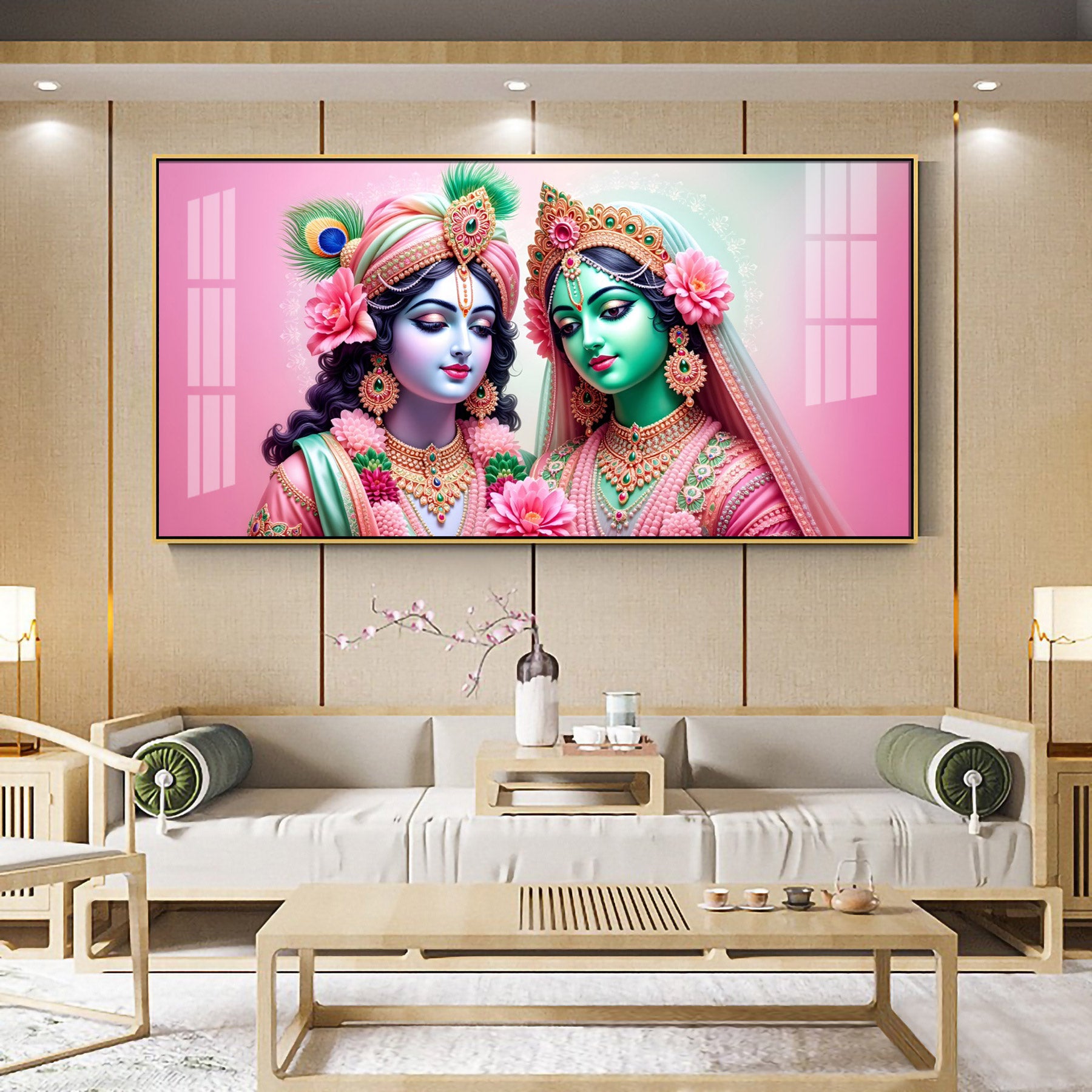 Radha Krishna Sculpture Premium Acrylic Horizontal Wall Art