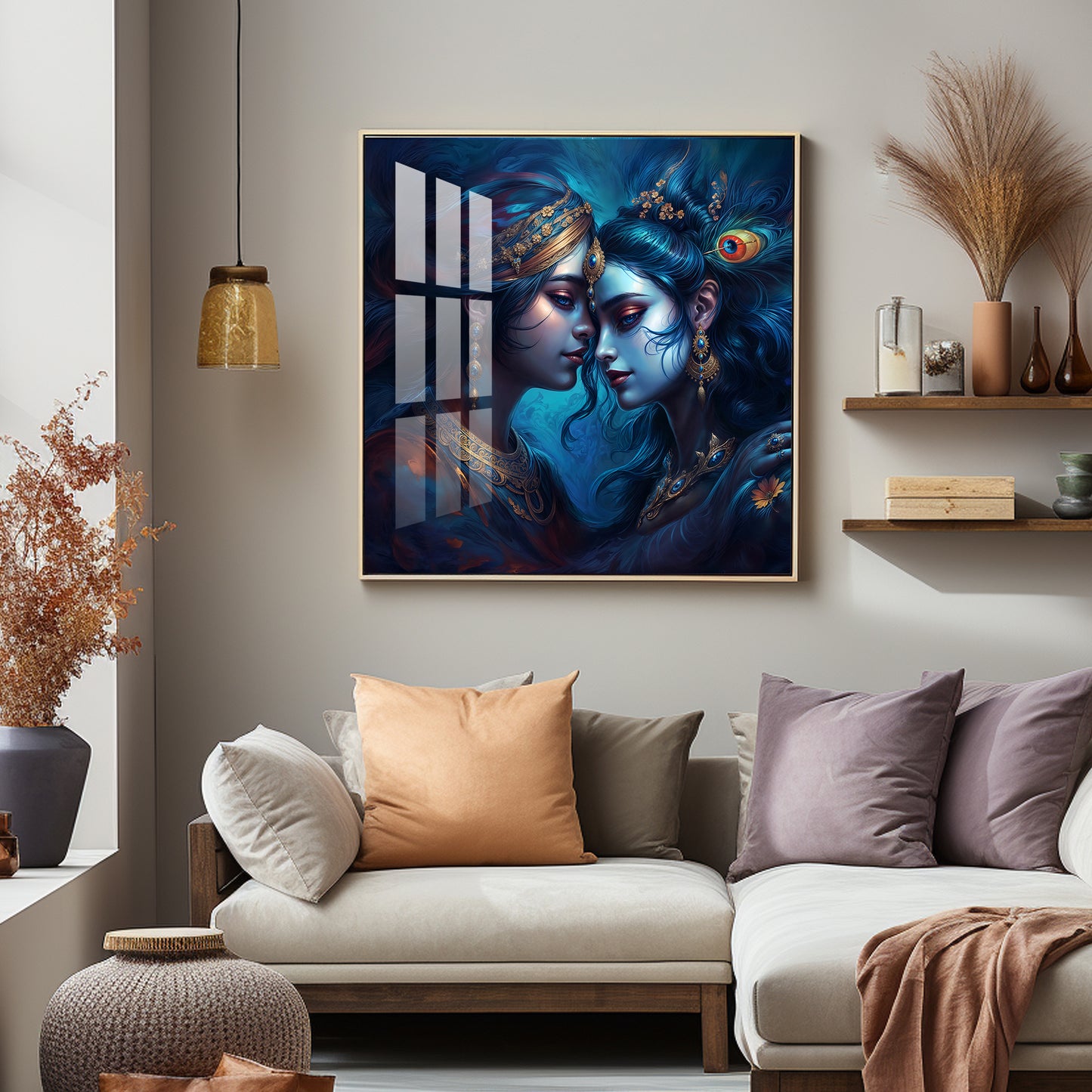 Magical Radha Krishna Luxury Crystal Square Wall Art