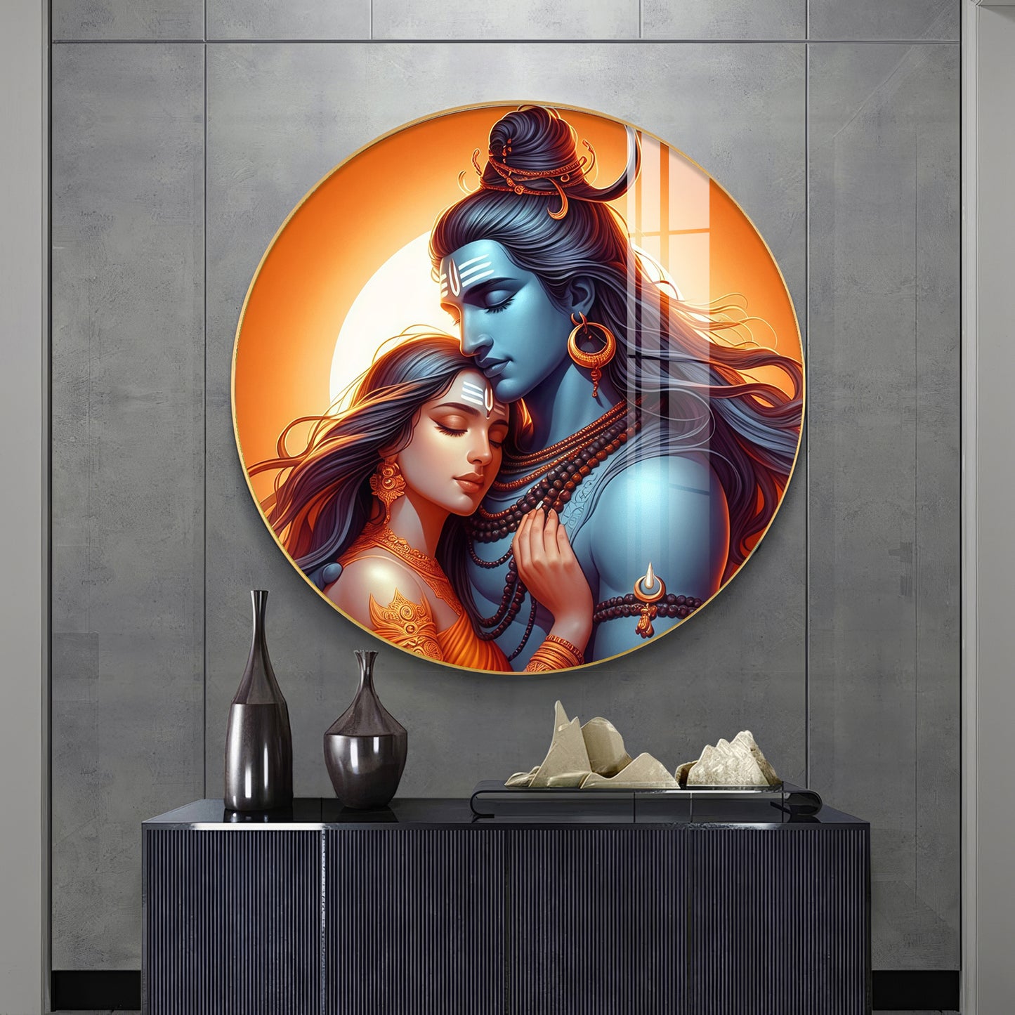 Lord Shiva and Goddess Parvati Premium Acrylic Round Wall Art