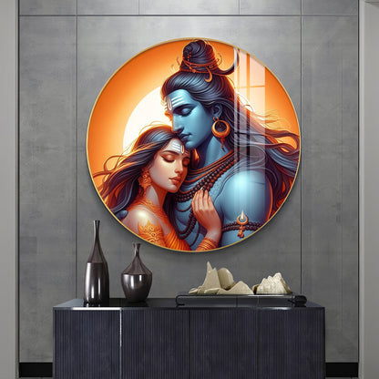 Lord Shiva and Goddess Parvati Premium Acrylic Round Wall Art