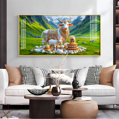 Sacred Nandi In Green Mountains Premium Acrylic Horizontal Wall Art