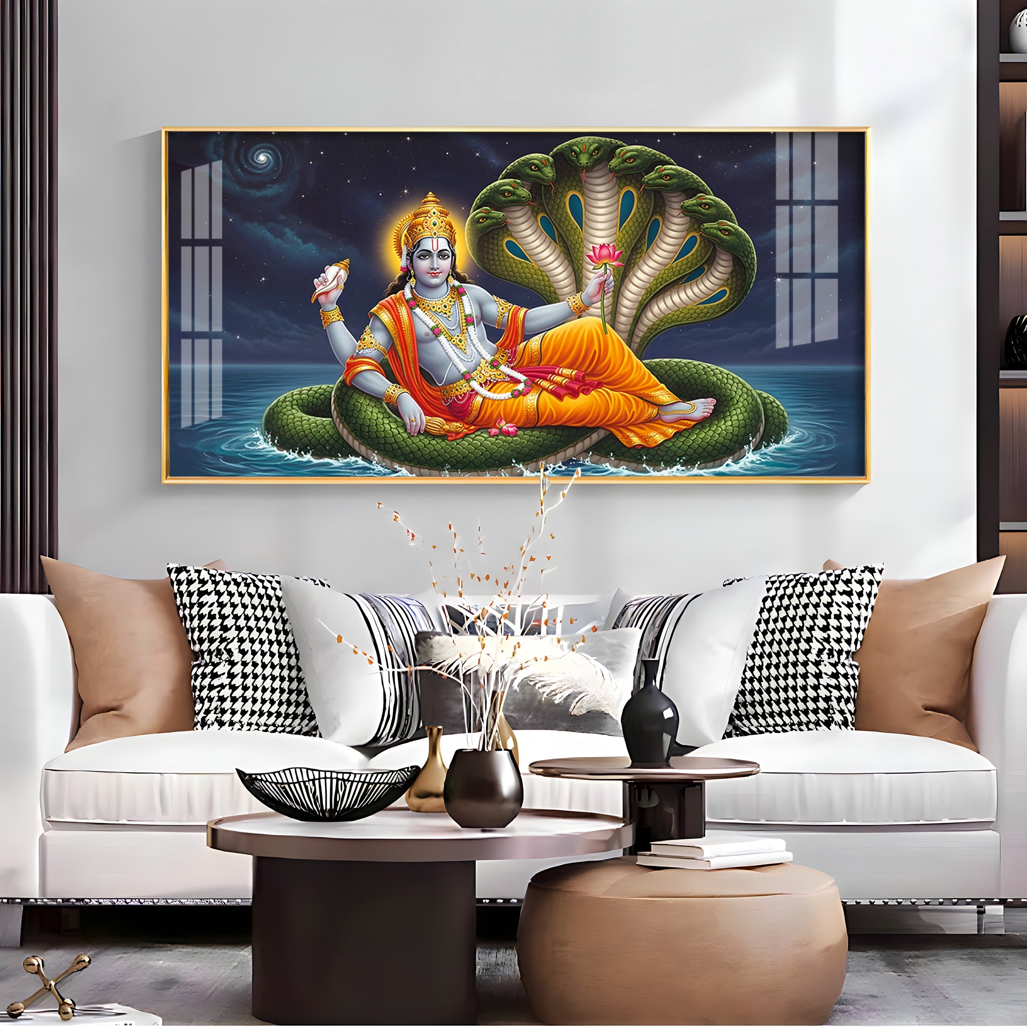Lord Vishnu on Sheshnag Premium Acrylic Horizontal Wall Art