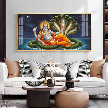 Lord Vishnu on Sheshnag Premium Acrylic Horizontal Wall Art