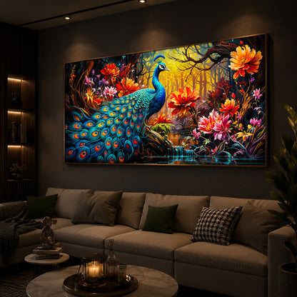 Beautiful Peacock Modern Luxury Backlight Horizontal Wall Art