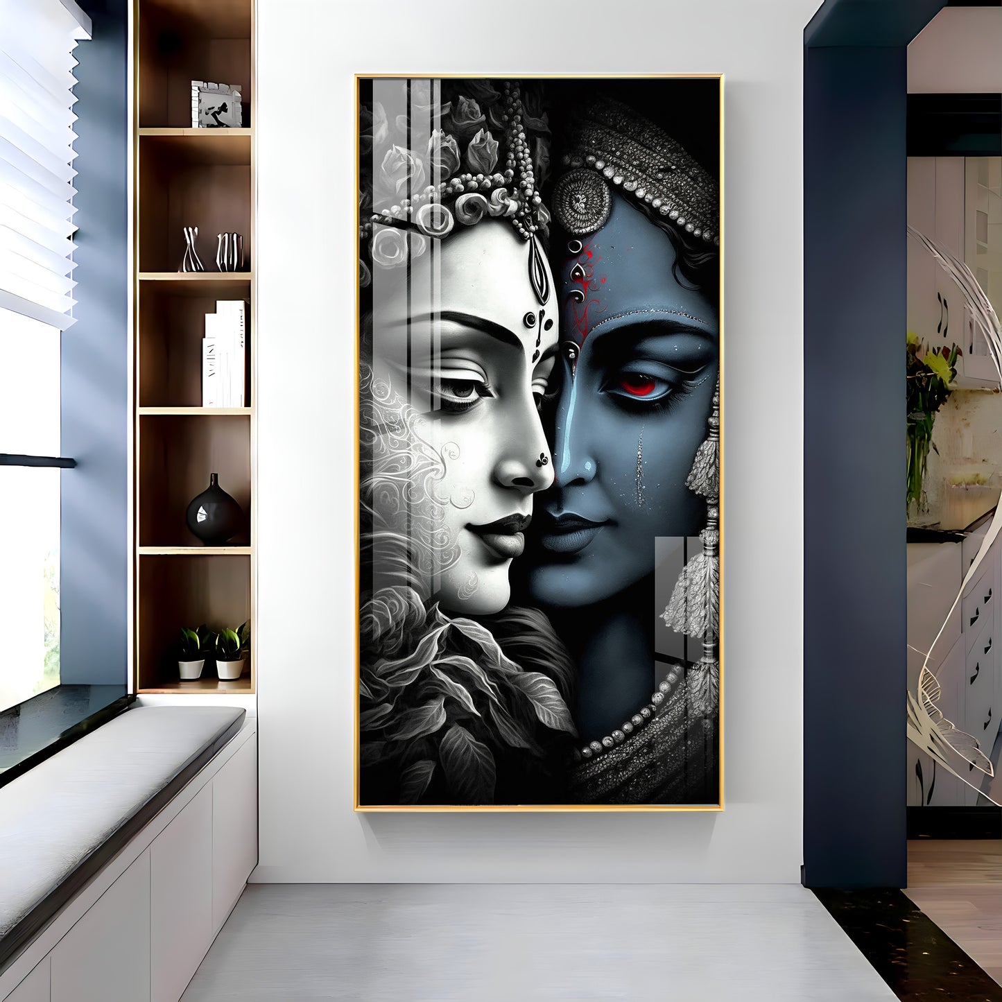 Beautiful Krishna & Radha Premium Acrylic Vertical Wall Art