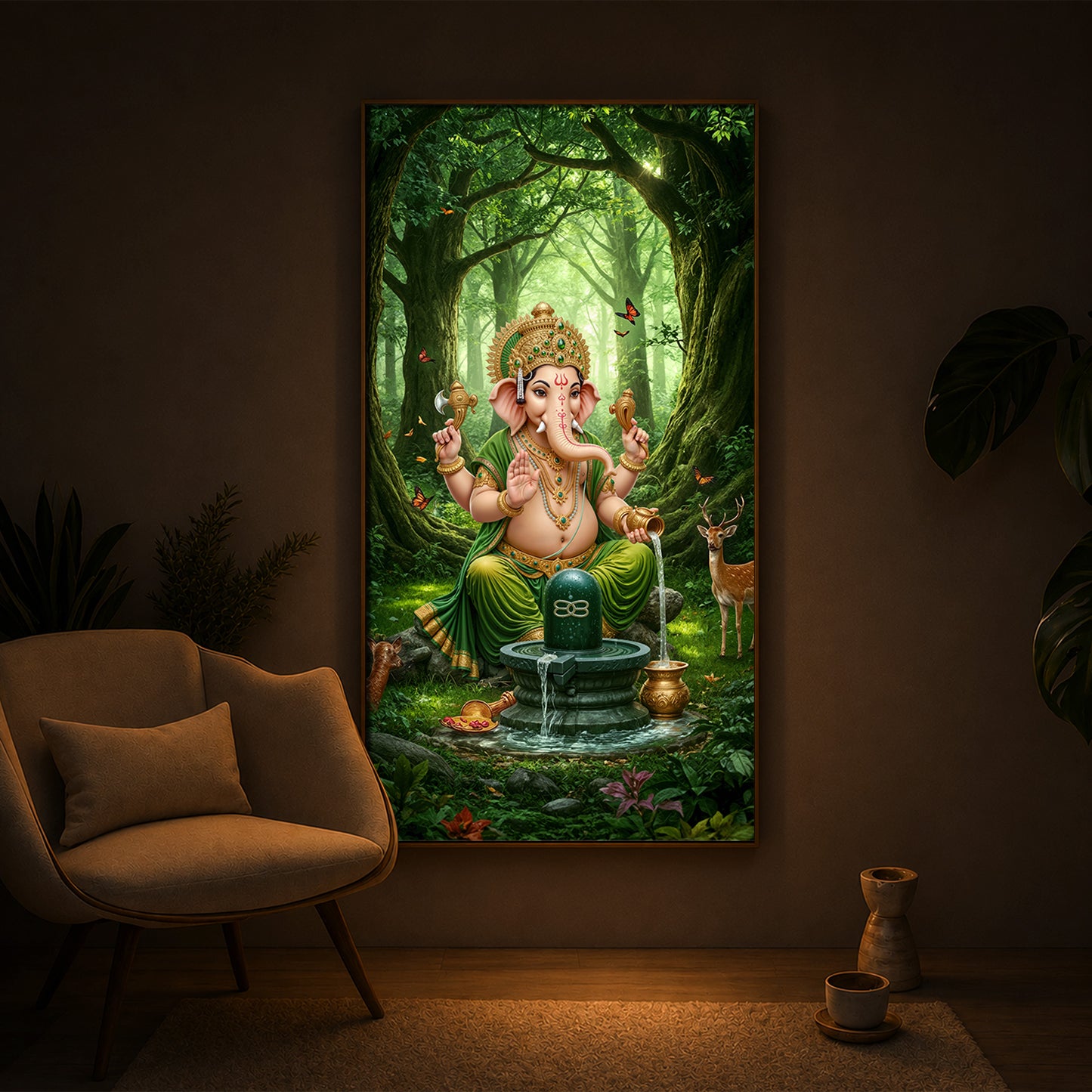 Jai Shri Ganesh Modern Luxury Backlight Vertical Wall Art