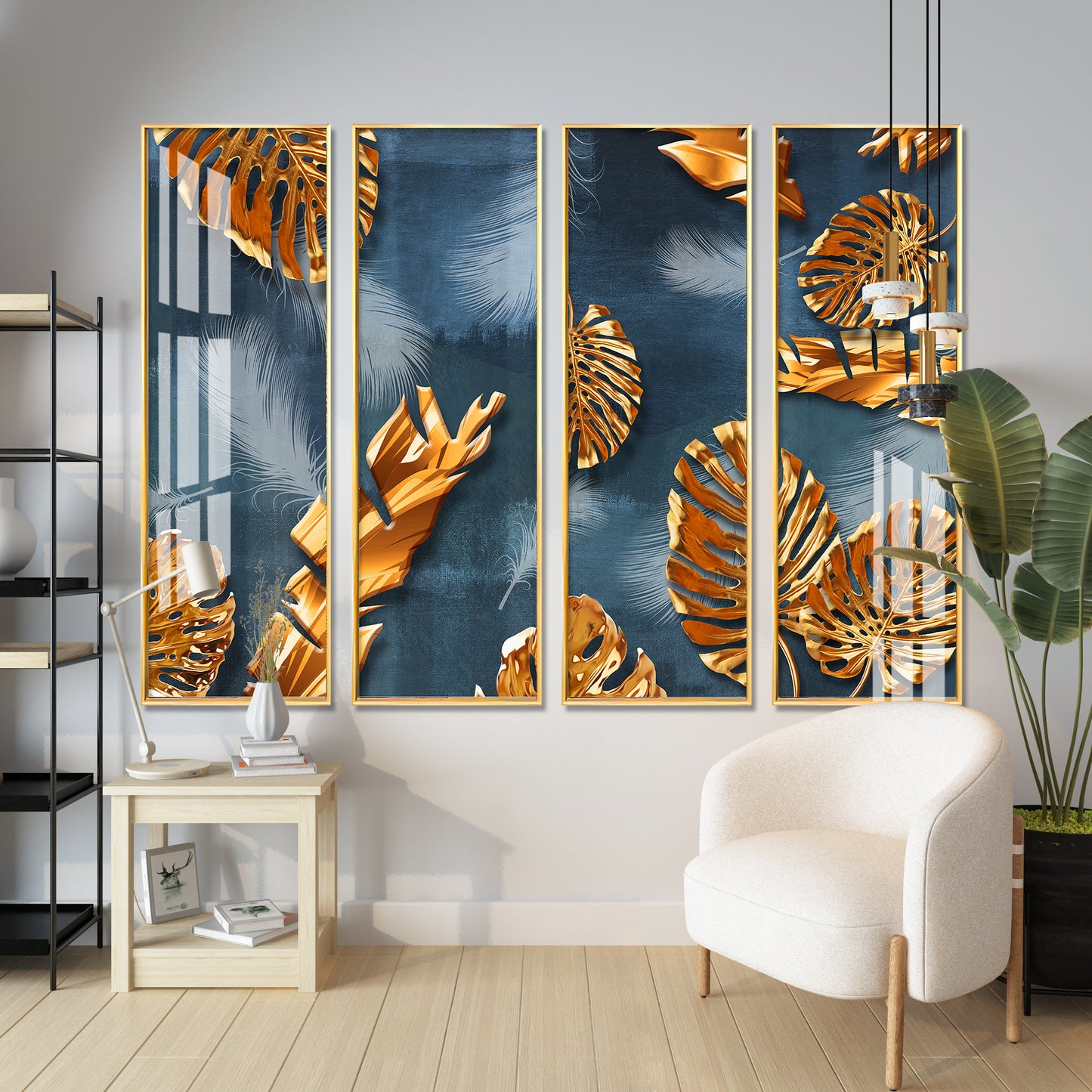 Luxury Leaves Premium Acrylic Vertical Wall Art (set of 4)