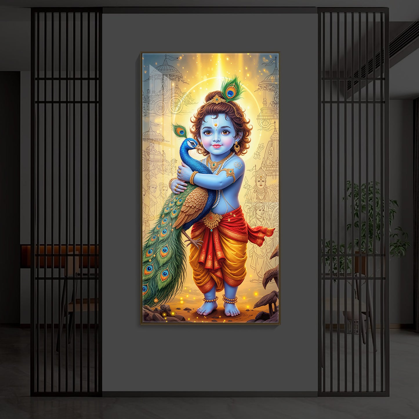 Little krishna Modern Luxury Backlight Vertical Wall Art
