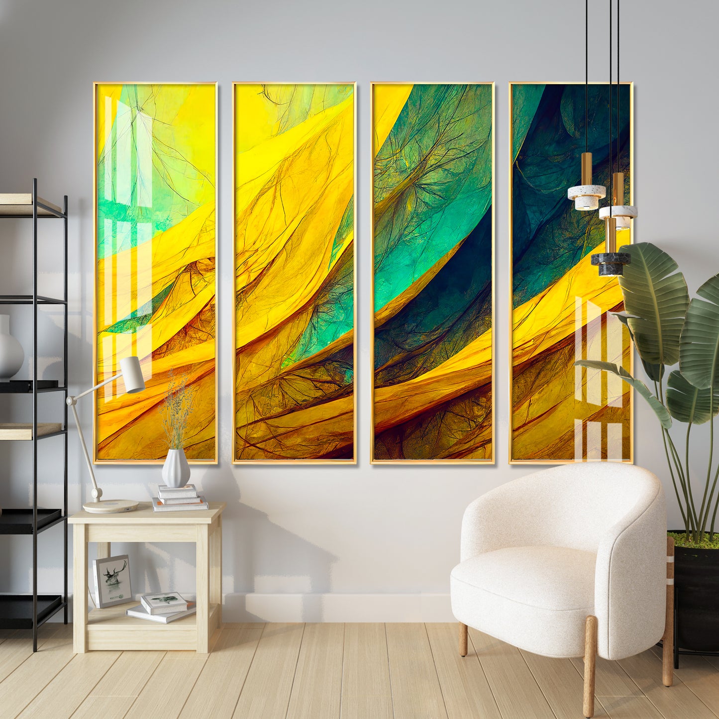 Shades of Green &Yellow Premium Acrylic Vertical Wall Art (set of 4)