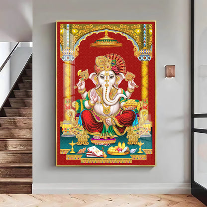 Majestic Lord Ganesha Premium Acrylic Vertical Wall Art