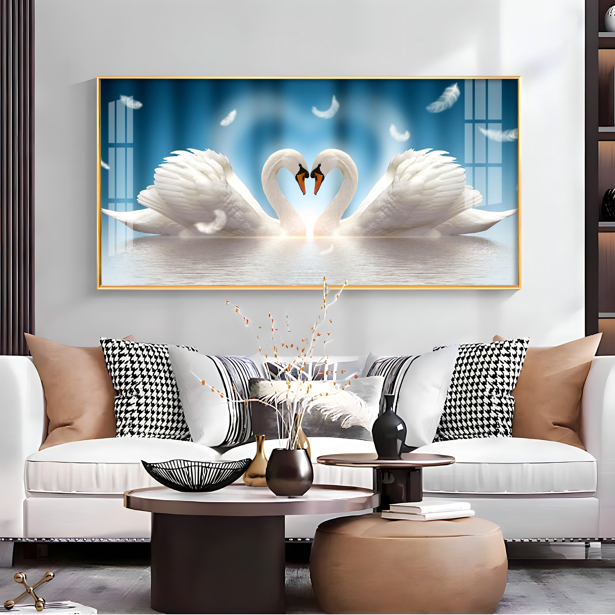 Swan Love Is In The Air Premium Acrylic Horizontal Wall Art