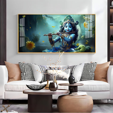 Childhood Krishna With Diadem Premium Acrylic Horizontal Wall Art