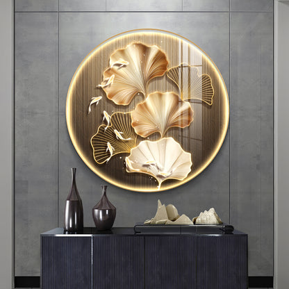 Golden Fusion Petal Premium Acrylic Round Wall Art