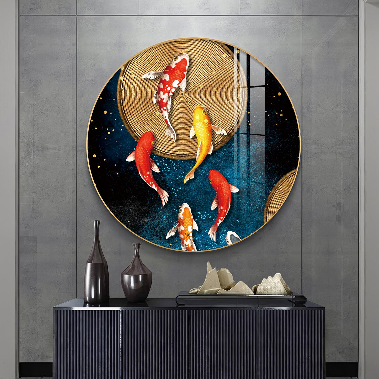 Koi Harmony Premium Acrylic Round Wall Art