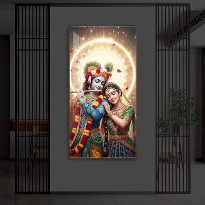 Couple Radhe Krishna Modern Luxury Backlight Vertical Wall Art