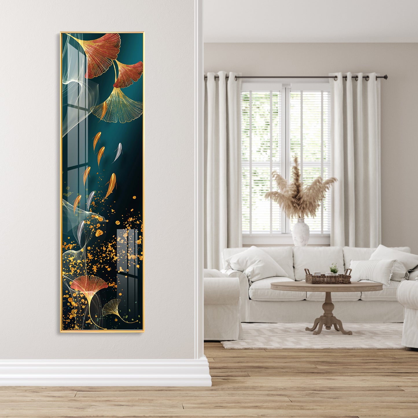 Ginkgo Biloba Leaves & Fish Premium Acrylic Vertical Wall Art