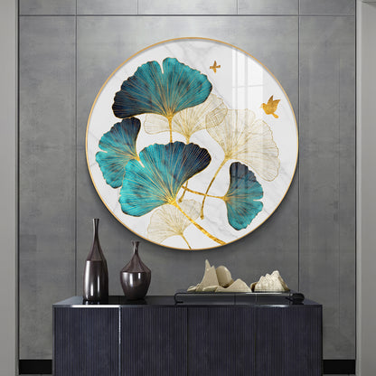 Blue Leaf Premium Acrylic Round Wall Art