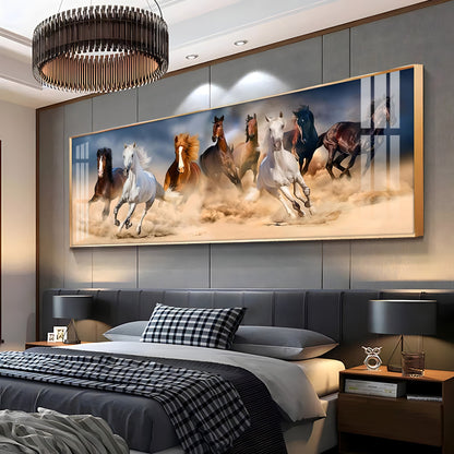 Lucky Running Horses In Desert Premium Acrylic Horizontal Wall Art