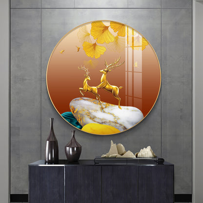 Golden Deer Duo Premium Acrylic Round Wall Art