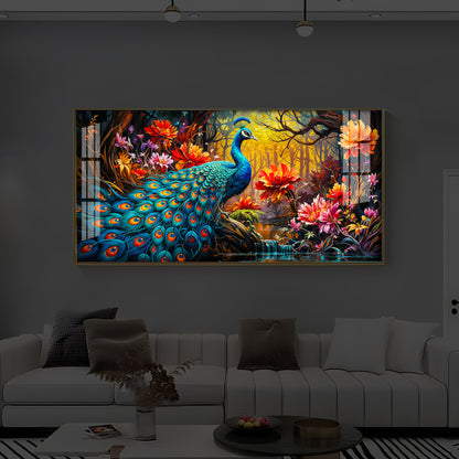 Beautiful Peacock Modern Luxury Backlight Horizontal Wall Art