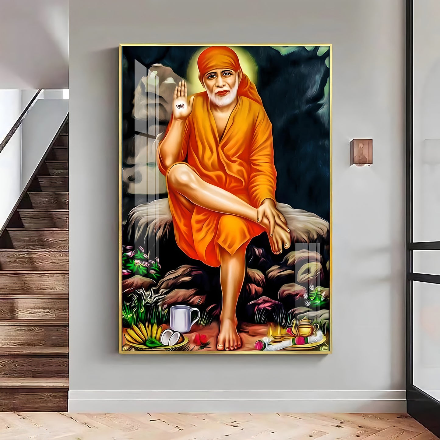 Sri Sai in Tranquil Premium Vertical Acrylic Wall Art