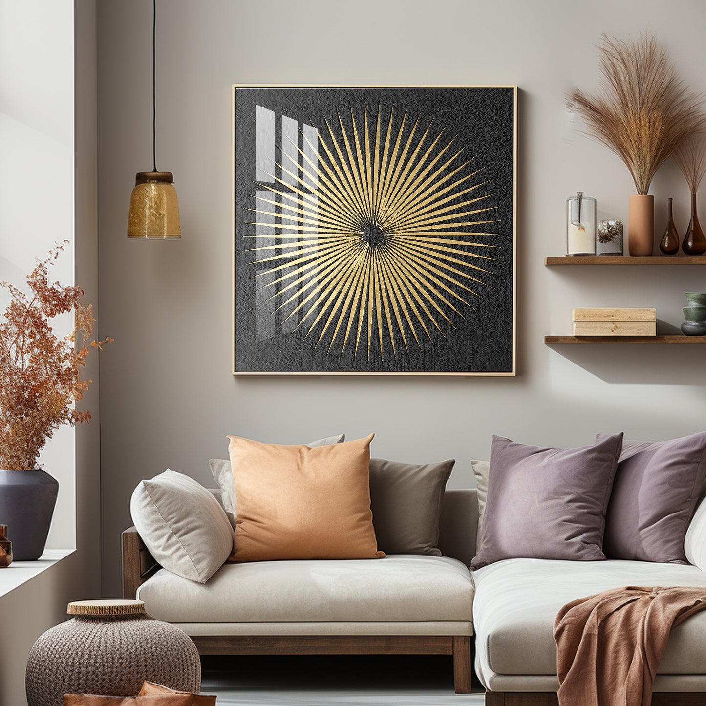 Spiky Golden Circle Premium Acrylic Square Wall Art