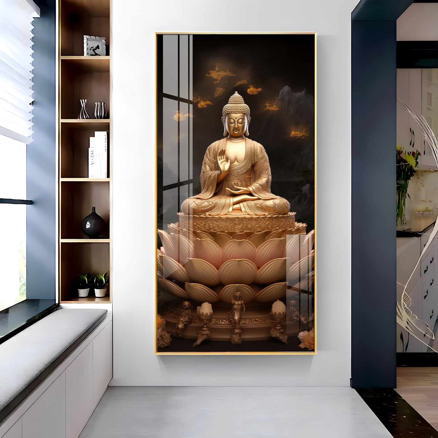 Buddha On Lotus Premium Acrylic Vertical Wall Art