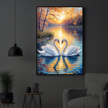 Romantic Swan Modern Luxury Backlight Vertical Wall Art