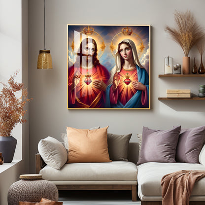 Sacred Heart of Jesus and Mary Premium Acrylic Square Wall Art