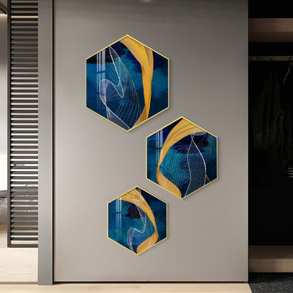 Asatic Wave Premium Acrylic Hexagon Wall Art (Set of 3)