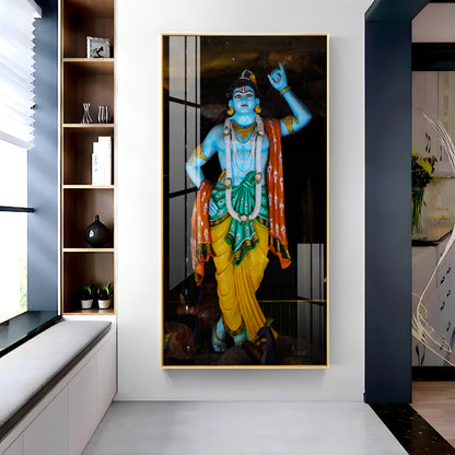 Krishna Lifting Govardhan Parvat Premium Acrylic Vertical Wall Art