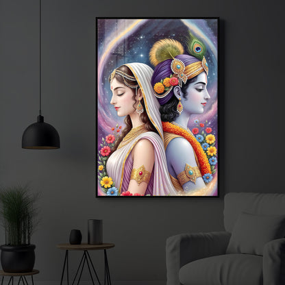 Lord Sri Radhe Krishna Modern Luxury Backlight Vertical Wall Art