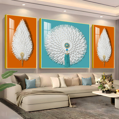 Paper Feather Art  Premium Acrylic Wall Art (Set of 3)