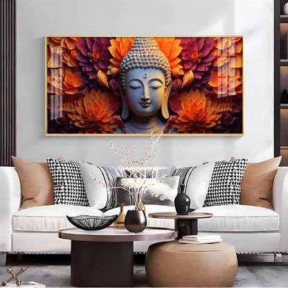 Buddha With Blooming Flower Premium Acrylic Horizontal Wall Art