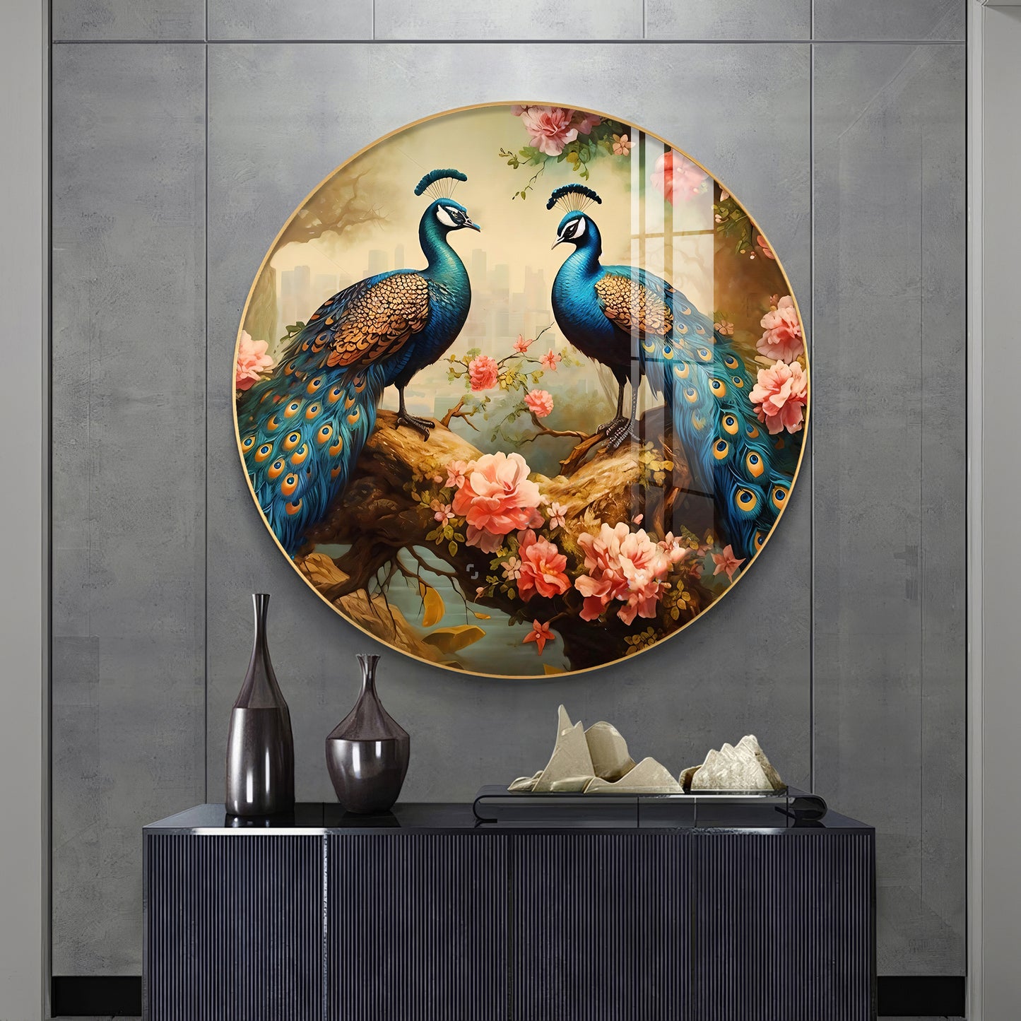 Vibrant Peacock Premium Acrylic Round Wall Art