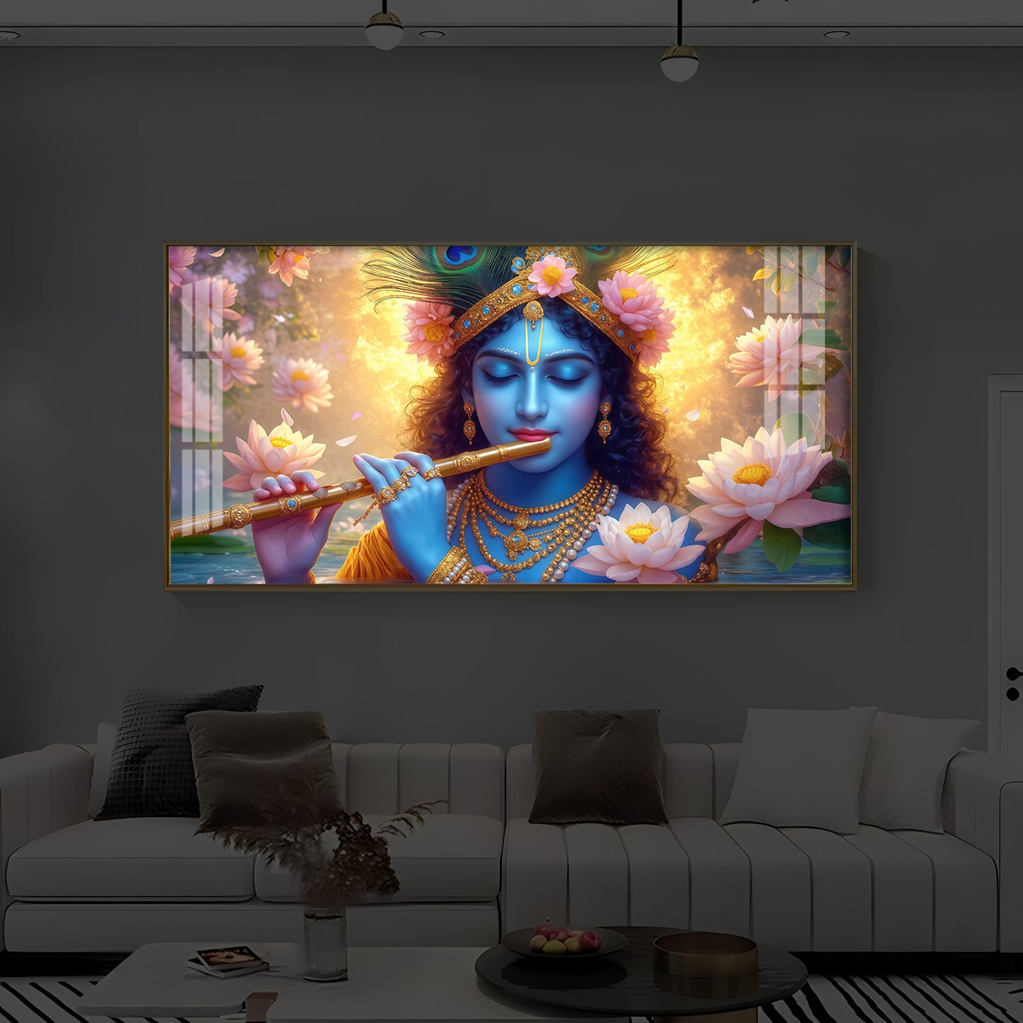 Shree Krishna Modern Luxury Backlight Horizontal Wall Art