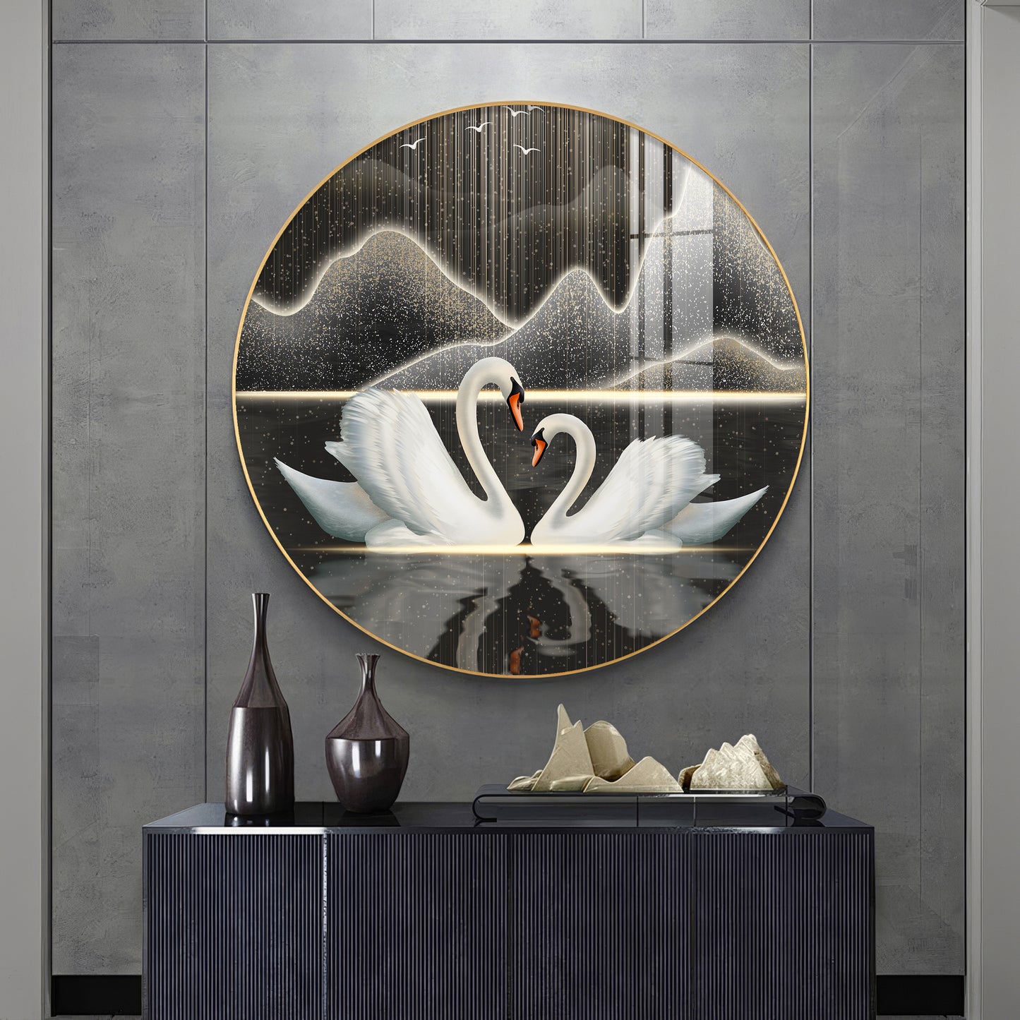 Swans in Serenity Premium Acrylic Round Wall Art