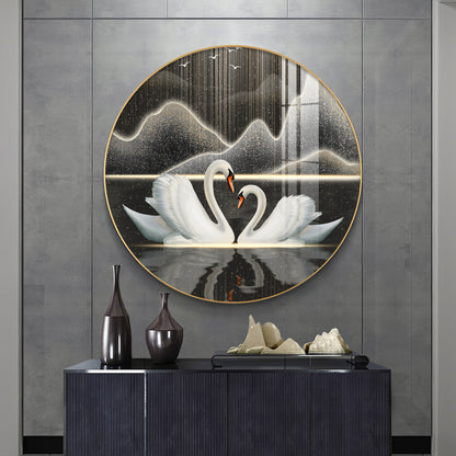 Swans in Serenity Premium Acrylic Round Wall Art