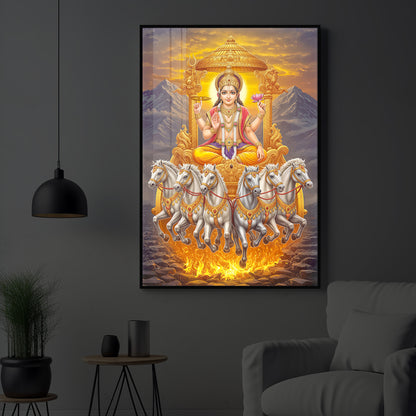 Lord Surya Dev Modern Luxury Backlight Vertical Wall Art