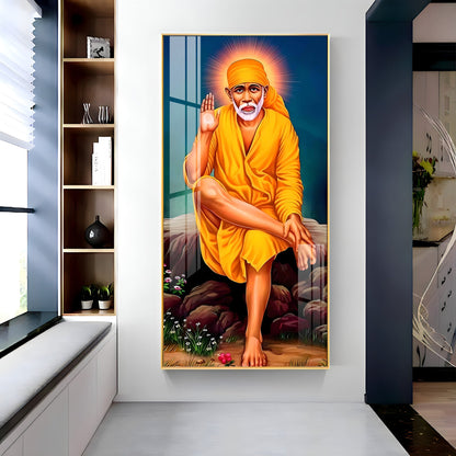 Shirdi Sai Baba Premium Acrylic Vertical Wall Art - 24X12 inches / Gold