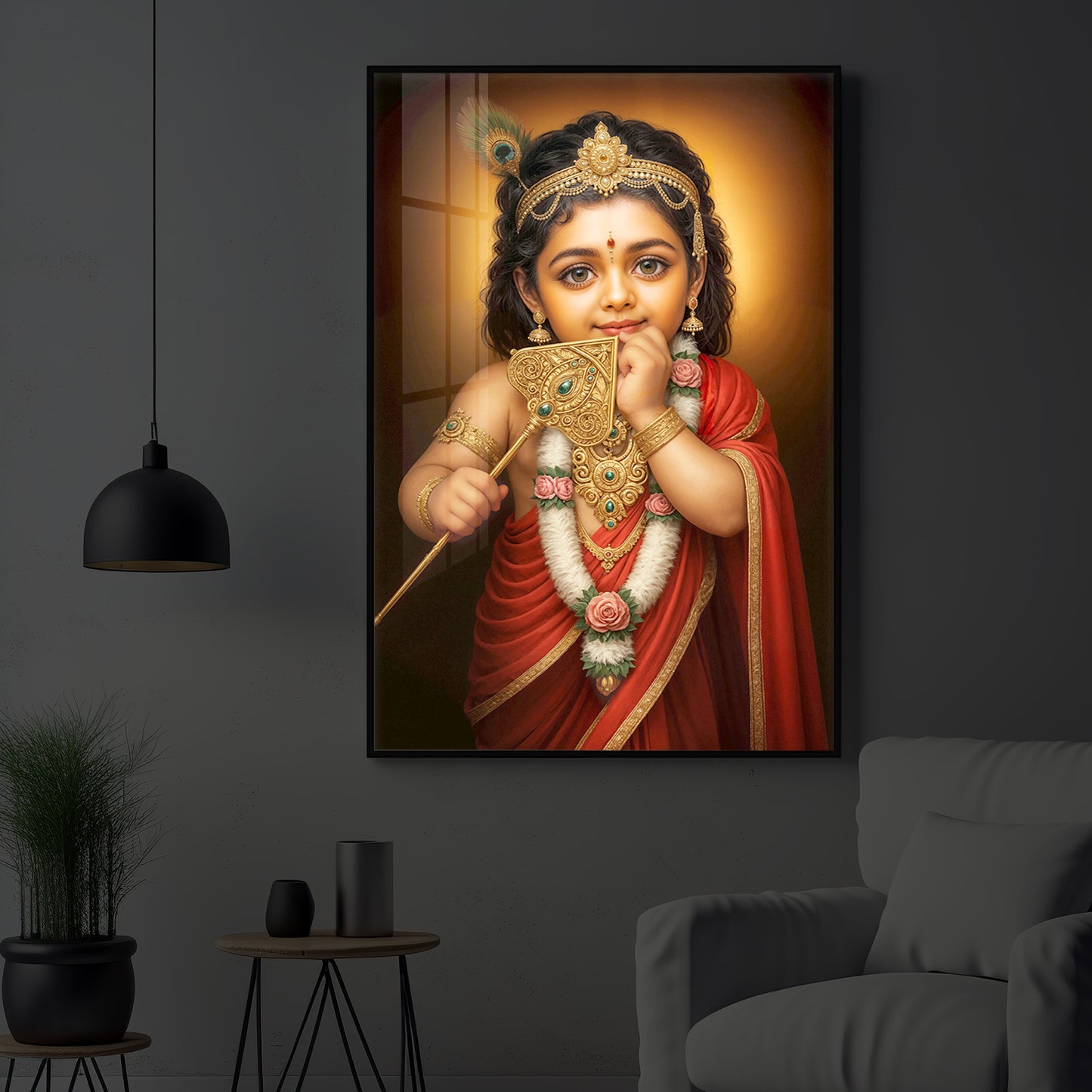 Little Murugan Ji Modern Luxury Backlight Vertical Wall Art