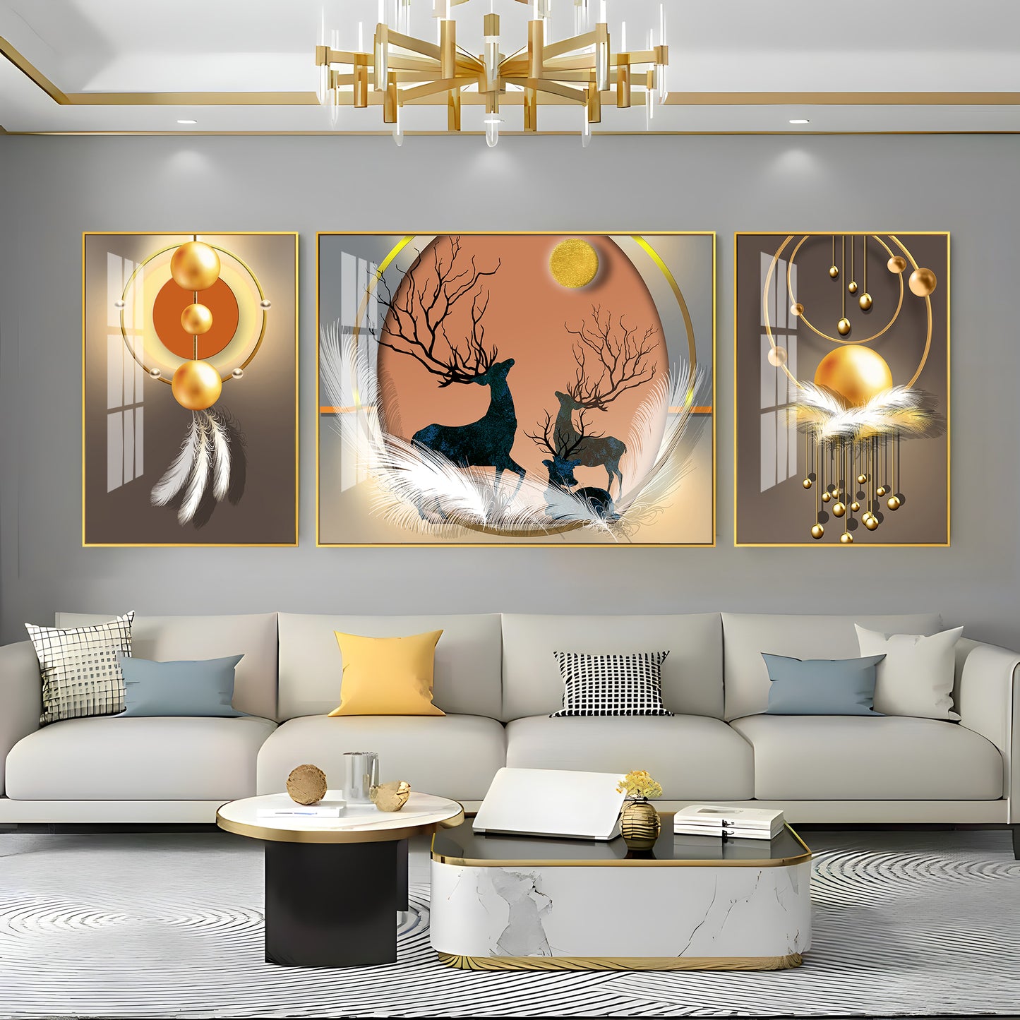 Swamp Deer & Sunset Premium Acrylic Wall Art (Set of 3)