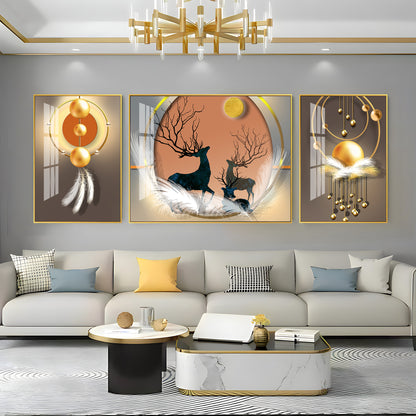 Swamp Deer & Sunset Premium Acrylic Wall Art (Set of 3)